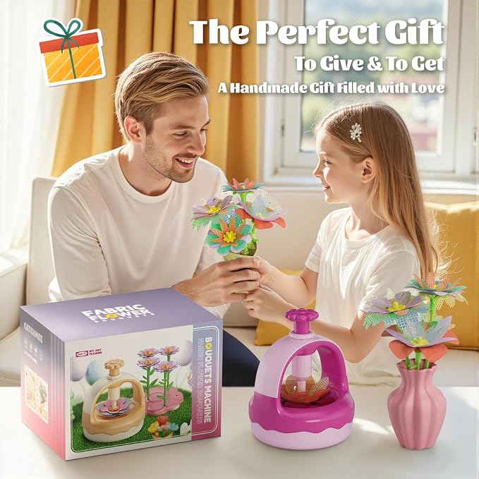Fabric Flower Bouquet Craft Kit, DIY Arts & Crafts Toy for Kids, Creative Flower-Making Activity Set, Educational Preschool Toy, Perfect Birthday & Christmas Gift for Girls Ages 4 5 6 7 8+ (red)