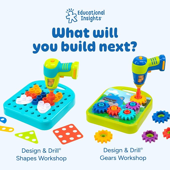Educational Insights Design & Drill ABCs & 123s - Building Construction Toys for Toddlers, Kids Tool Set with Drill Toy, Preschool Learning Activities, Toddler STEM Toys for 3+ Year Old