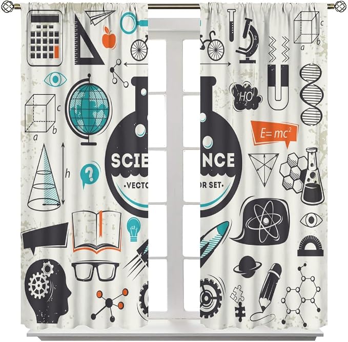 Science Bedroom Curtains, Chemistry Science Pharmacy Research Blackout Rod Pocket Window Drapes for Childs Girls Boys Bedroom Living Room Home Set 2 Panels,52x84 Inches, Style-6