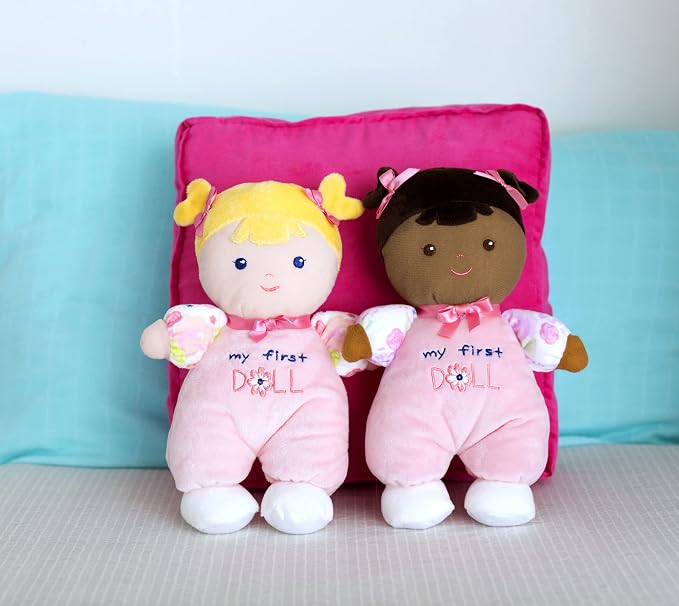 Baby Starters Plush 10 inch Snuggle Buddy My First Baby Doll with Embroidery, Blonde Hope, Pink
