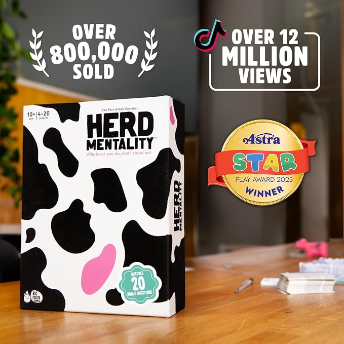 Herd Mentality Udderly Funny Family Board Game, Ages 10+ | Award-Winning Big Group Game, Family Game Night, 4-20 Players, Dodge the Pink Cow, Kids & Adults