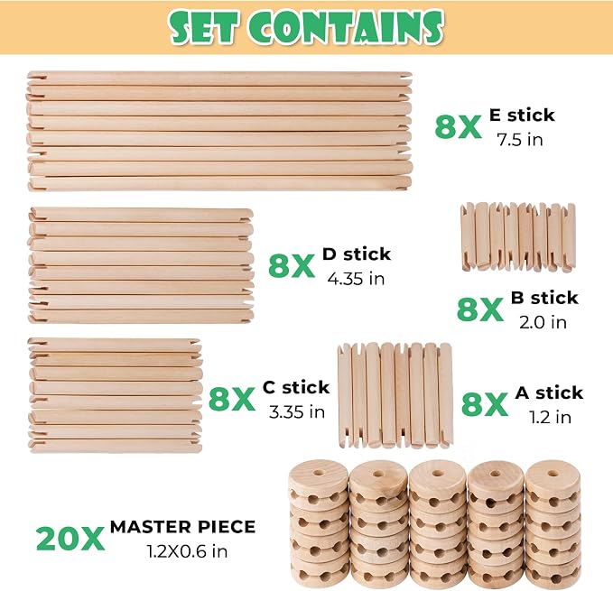 Wooden Building Blocks 60PCS Montessori STEM Toy for Kids 6+, Natural Wood Splicing Joints and Sticks Educational Sensory Tinker Creative 3D Playset Stacking Game | Stacking Blocks, Natural Wood Splicing Joints and Sticks Educational Sensory Tinker Cre...