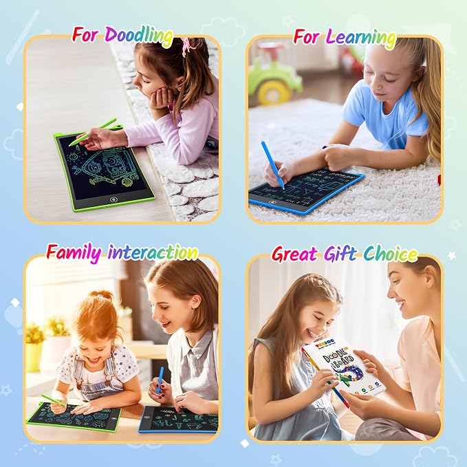 TECJOE 10 Inch 2 Pack LCD Writing Tablet for Kids, Mess Free Drawing Tablet | Colorful Drawing Pad, Travel Road Trips Essential, Quiet Time, Learning Toys Birthday Gifts for Boys Girls Ages 3-8
