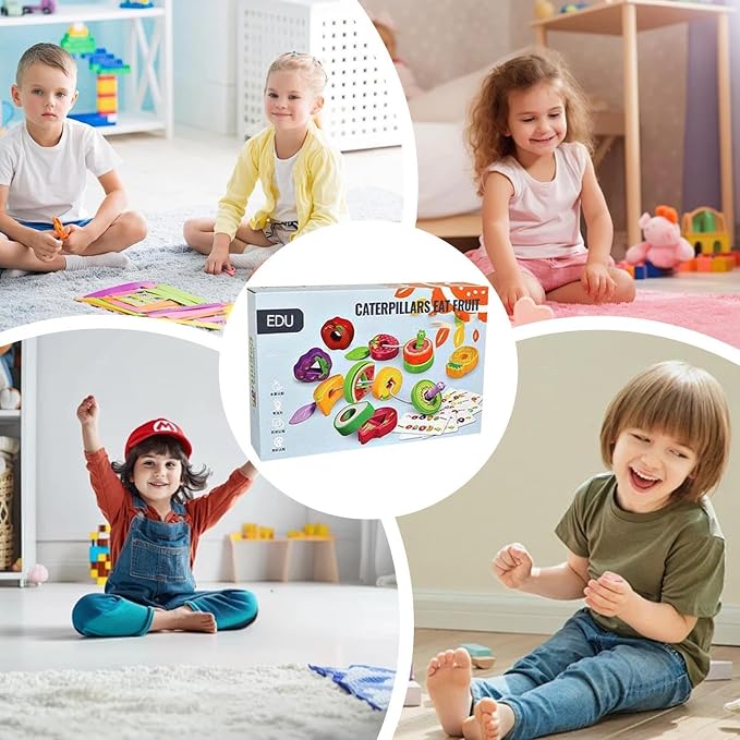 Fruit Veggie Threading Toy, Wooden Greedy Caterpillar Rope Toy, Sensory Play Learning Game, Fruit Veggie String Threading Toys, for Classroom Teaching Travel Car Road Trip