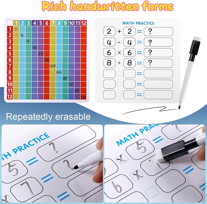 e4 Pop Multiplication Table Game Learning Toy Educational Math Game with Marker, Rainbow Colors Math Multiplication pop 12x12 boardmultiplication Flash Cards 3rd Grade Addition Stress Toy