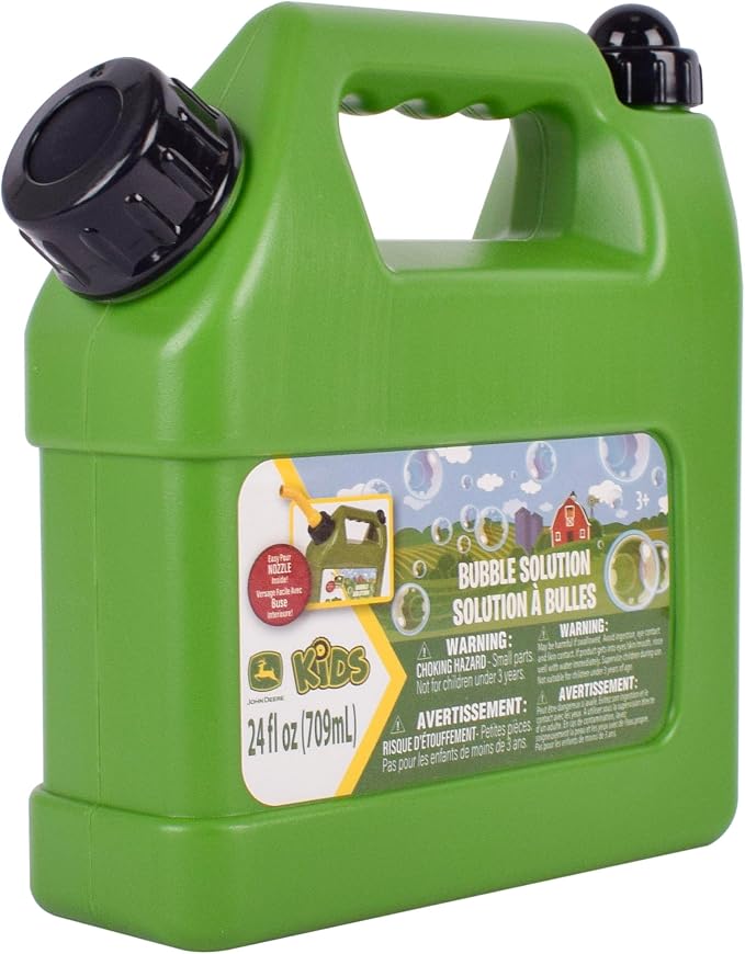 John Deere Bubble Can 24 oz Bubble Refill - Pouring Spout - Ages 3+ Years | Plastic Construction, Green And Yellow, Includes Wand, Non Toxic Formula, Phthalate Free, For Bubble Mower Toys