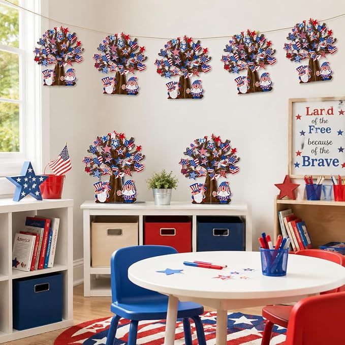 Cinrobiye 30 Set 4th of July Craft Kit, DIY Patriotic Tree Craft Activity for Independence Day Classroom Activities, USA Party Favors, Holiday Decorations and Summer Crafts