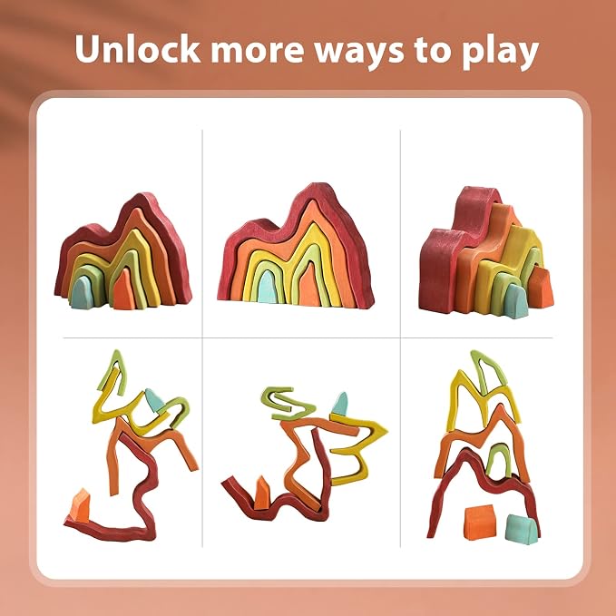 JETM·HH Wooden Rainbow Stacking Toy | House Bulding Block | Montessori Geometry Educational Stacking Game | Learning Educational Toys for Kids Baby Toddler(Volcano)