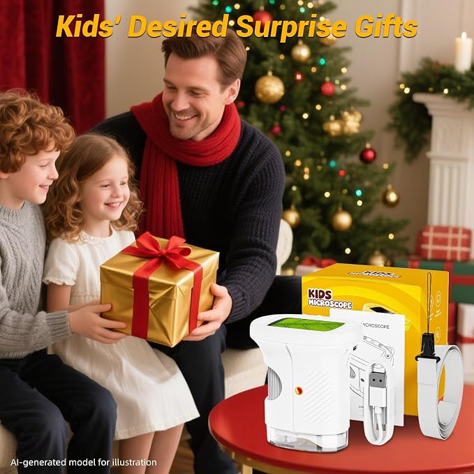 WINWEND Pocket Kids Microscope 1000X Handheld Microscope for Photo and Video Portable Science Kits STEM Toys – Christmas/Birthday Gifts for Girls & Boys Ages 3-12(White)