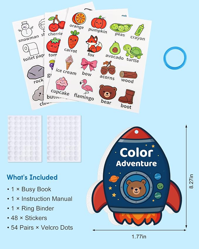 Montessori Busy Book Color Sorting Toys for Kids Ages 3+, Preschool Learning Activities & Educational Toys, Children Quiet Book with Sensory Fine Motor Skills Matching Games for Boys Girls