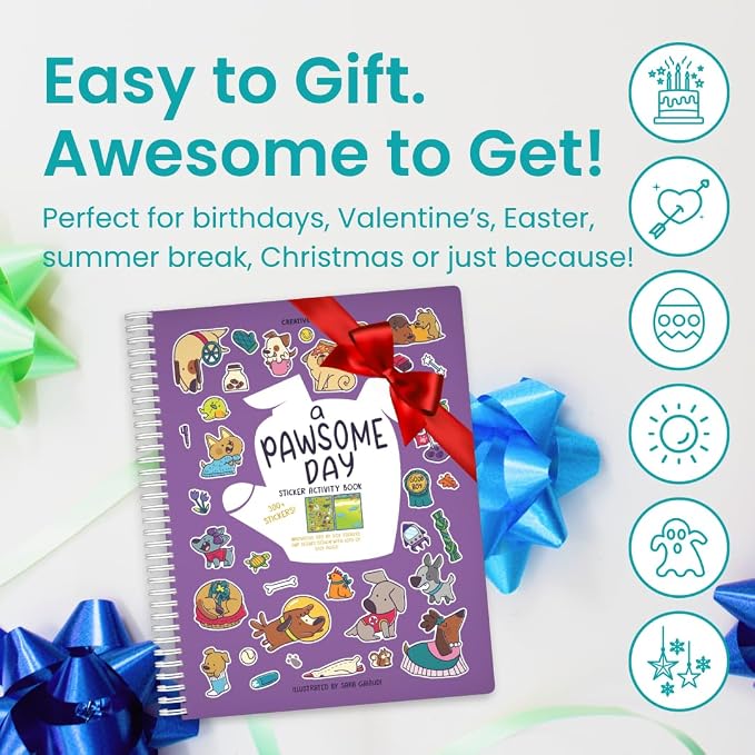 Cupkin Dog Coloring & Sticker Activity Book | 300+ Stickers | Spiral-bound kids craft format with 8 scenes, 8 art pages, side-by-side viewing, and an easy-peel design for ages 2–8