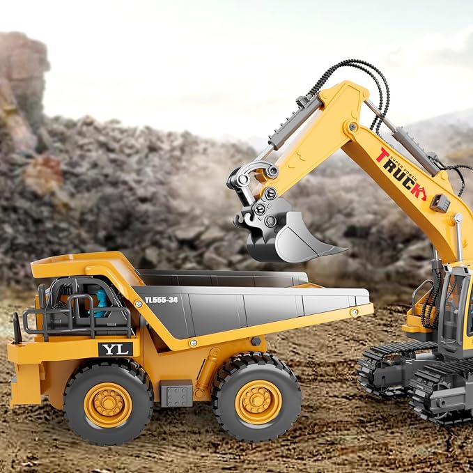 Dwi Dowellin Remote Control Dump Truck Toys for Boys 4-7,Construction Rc car with Lights/Sounds for Kids Age 8-12 Year Old,Ideal for Boys Age 3+
