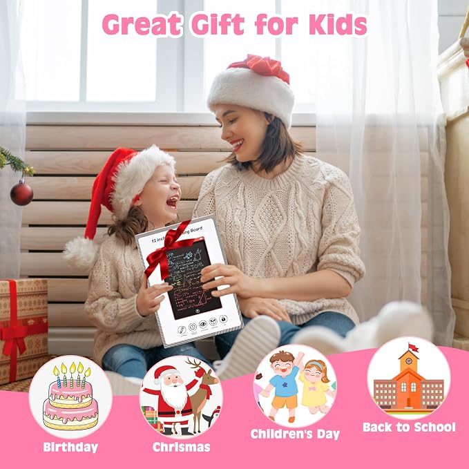 cimetech LCD Writing Tablet, 12 Inch Drawing Pad Doodle Board for Kids | Toddler Girl Toys for 1-3 Year Old, Learning and Educational Kids Toys for 4 5 6 7 8 Year Old Boys Birthday Gift, Pink
