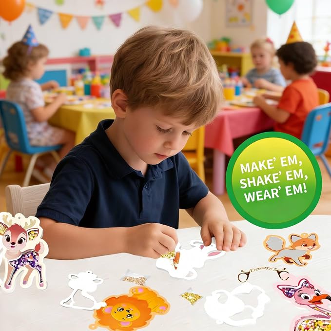 Shake-its Glitter Craft Kits for Kids, DIY Arts & Crafts with Keychains | Fun Shake Art Supplies, Animals & Flowers, Christmas Birthday Gifts for Girls & Boys Ages 4 5 6 7 8 9