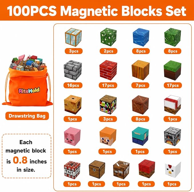 Magnetic Blocks for Kids Ages 3-8, 100PCS STEM Magnetic Building Cubes, Montessori Construction Toys for Boys Girls, Creative Educational Building Set, Birthday
