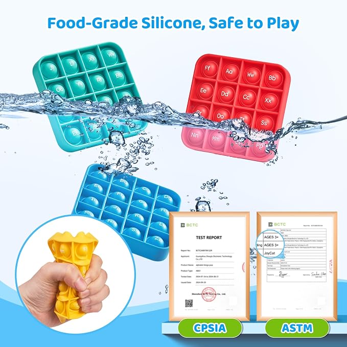 JoyCat Alphabet Bingo Game, 6 Silicone Boards & 26 Cards, Ages 3-5 | Reusable silicone boards suit preschool small groups, classroom centers, homeschool and travel play.