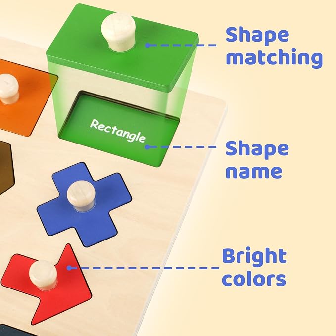 Shape Puzzles Wooden Puzzles for Toddlers Shape Sorter Toys | Peg Puzzle Educational Wooden Shape Board Puzzles, Preschool Learning Educational Toy for Baby Girls Boys