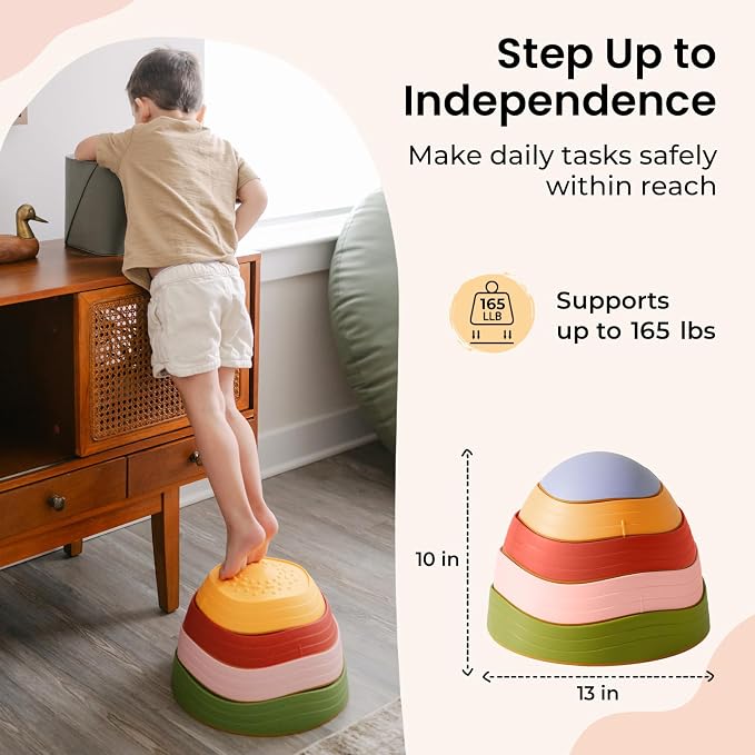 Tiny Land Stepping Stones for Kids, 5pcs Non-Slip Balance Toddler Toys | Sensory Stepping Stones for Toddlers 3-5 to Promote Balance, Coordination, and Active Play Skills Indoors or Outdoors