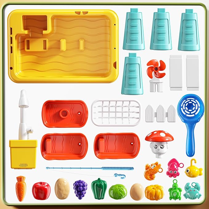 Kids Water Table Play Toy for Toddlers 4-8 Years Old | Kitchen Sink with Electrical Pump and Flowing Water, Fishing Games, Outside Sensory Gift Toys for Boys and Girls 3 4 5 6 7 8