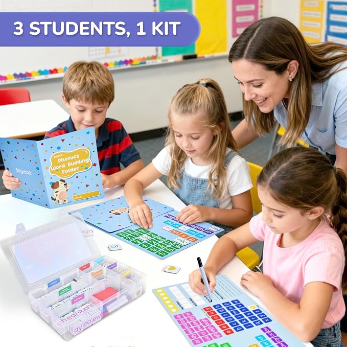 JoyCat 265 Phonics Magnetic Letter Tiles, with 3 Word Building Folder | 265 magnetic letter tiles with word folders support phonics, spelling and reading practice for preschool classrooms