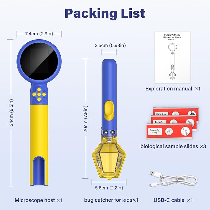 Microscope for Kids with Bug Catcher, 1080P HD Digital Handheld Portable Kids Microscope, 2 in 1 STEM Science Educational Learning Kit Christmas Birthday Gifts Toys for 3-15 Boys & Girls (Blue)