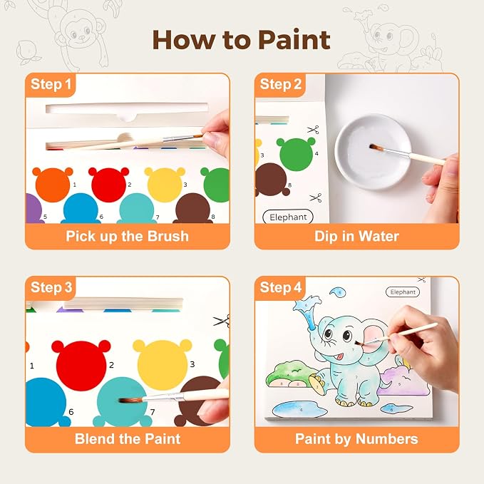 Jar Melo Paint with Water Books for Toddlers, Animals | Mess-Free Watercolor Painting Activity for Kids Ages 3-5 4-8, Arts Crafts Coloring Travel Toy with Brush for Boys and Girls