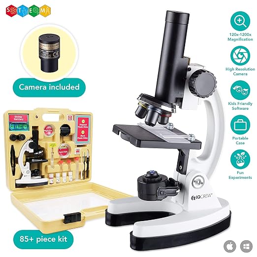 AmScope M40-K-MDM35 1200X Monocular Compound Microscope Digital Camera Kit | 120X-1200X magnification All metal frame Dual illumination Rotating color filter wheel Over 85 accessories ABS carrying case