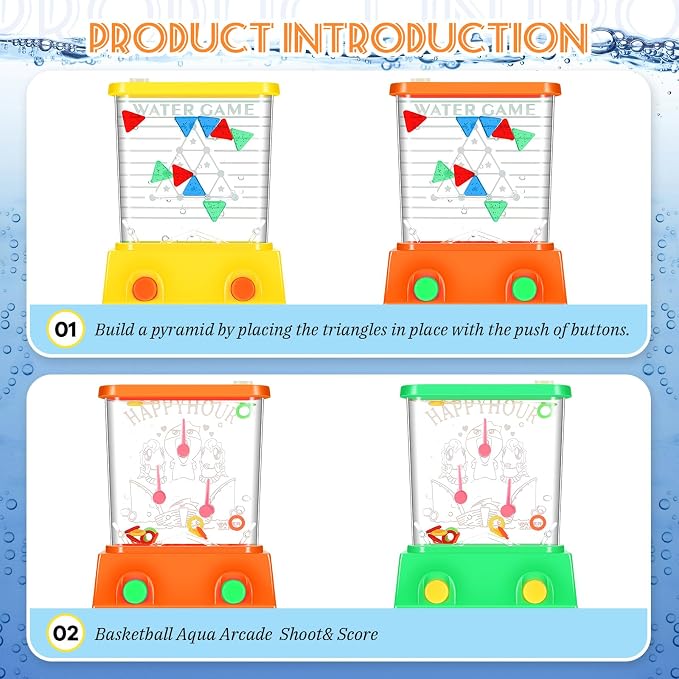 Gejoy 4 Pieces Water Games Handheld for Kid Small Retro Waterful Ring Toss Handheld Game Birthday Goodie Bags Stuffers School Classroom Prize Reward Pastime Car Toy Fidget for Boy Girl(Fresh Style)
