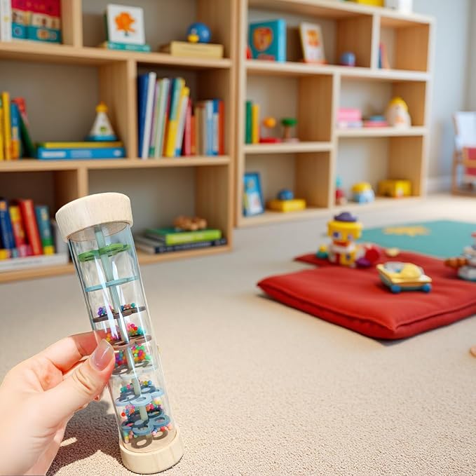 Oneshow Wooden Rain Stick Montessori Toys for Baby 12-36 Months, Rainmaker | Rain Sticks for Kids, Baby Rattle Shaker Sensory Toy with Calming Rain Sounds, Educational Gifts for Toddler Boys Girls, 6.8"