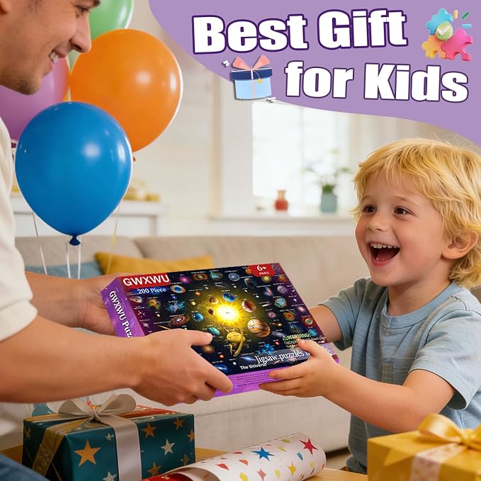 Puzzles for Kids Ages 6-8 & 8-10, 200 Piece Solar System Jigsaw Puzzle | Educational Space Learning Toy, Great Birthday And Holiday Gift for Boys And Girls