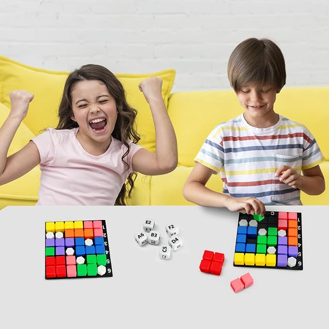 STEM Puzzle Game The Brain Square with 160000+ Solutions Pattern Matching Blocks Brain Teaser Toy Roll Dice & Race Your Opponent to Fill Grid for Kids Birthday (Single Player)