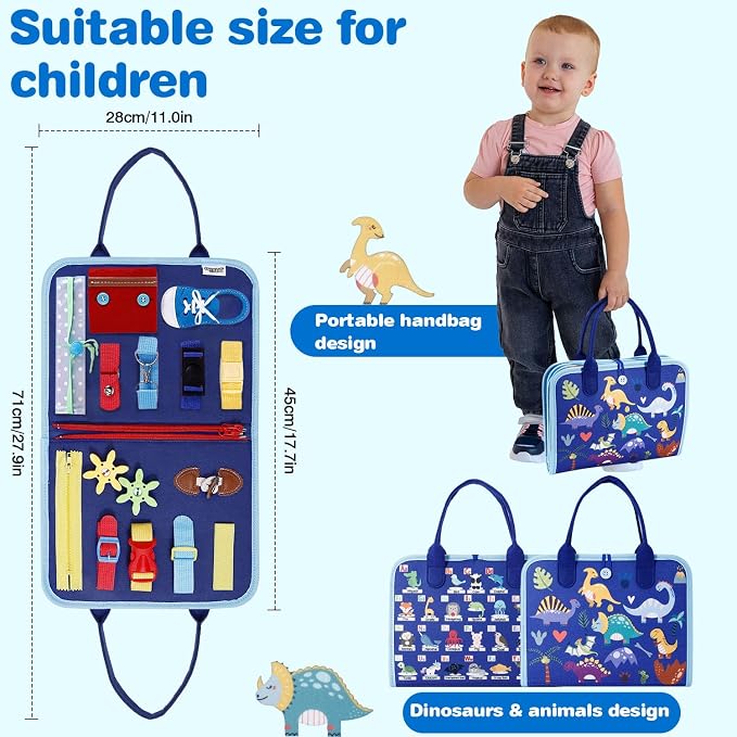 Busy Board Montessori Toys for Boys Girls Gifts, Sensory Toy, Educational Activities Travel Toy for Airplane Car, Busy Book for Learning Fine Motor Skills, Blue