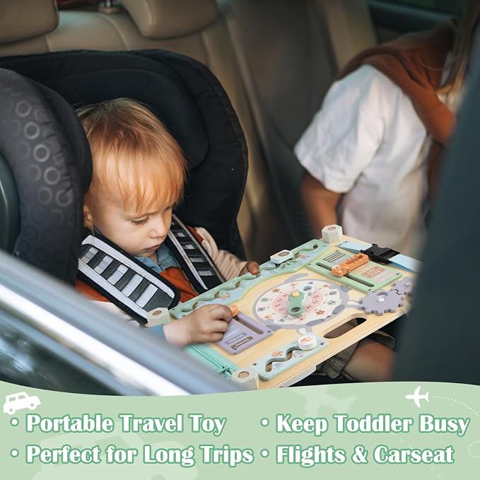 Double-Sided Wooden Busy Board for Toddlers, Sensory Activity Board, Montessori Travel Toy for Kids, Educational Toy for Autism, Ideal Choice for Baby Girls or Boys Birthday | Educational Learning Toy Wooden for Kids Aging 3 to 5 Years Old, Ideal Choic...