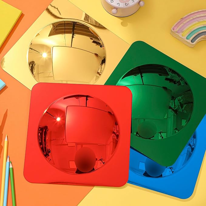 Geiserailie 16 Pcs Sensory Wall Bubble Mirrors, 10 x 10 Inch, CPC Certified | Colorful Acrylic Convex Mirrors, Sensory Room must haves, Classroom Learning Tool, Calming Corner, Preschool Daycare Activity