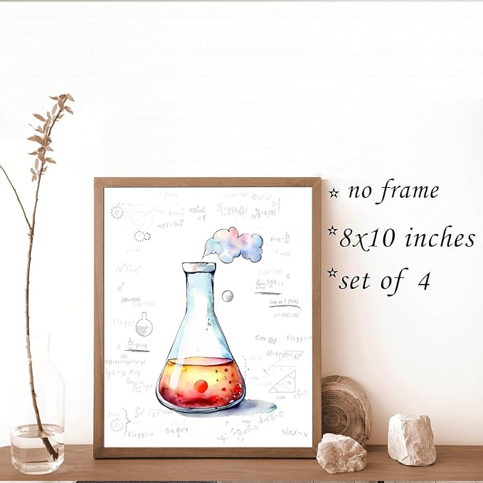 Chemistry Wall Art Interesting Science Explore Canvas Poster 8x10Inch | Watercolor Science Art Wall Decor for Laboratory Kids Playroom Bedroom Classroom Bulletin Board Decor Unframed