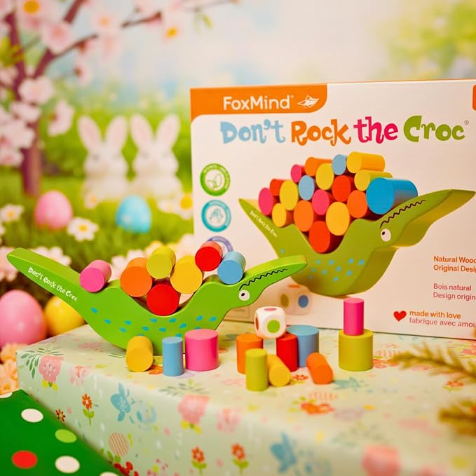 FoxMind Games Don't Rock The Croc, Toddler Boy Girl Games, Kids Games 3-5, Multiplayer 3 Year Old Board Games for Family Fun