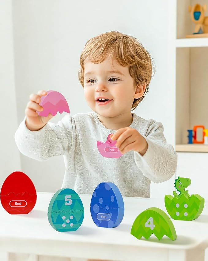 Montessori Learning Toys for Toddlers, Wooden Number Counting Dinosaur Toys | toddler educational toys, color recognition & number counting, fine motor sorting toy, Christmas birthday Gift for boys girls