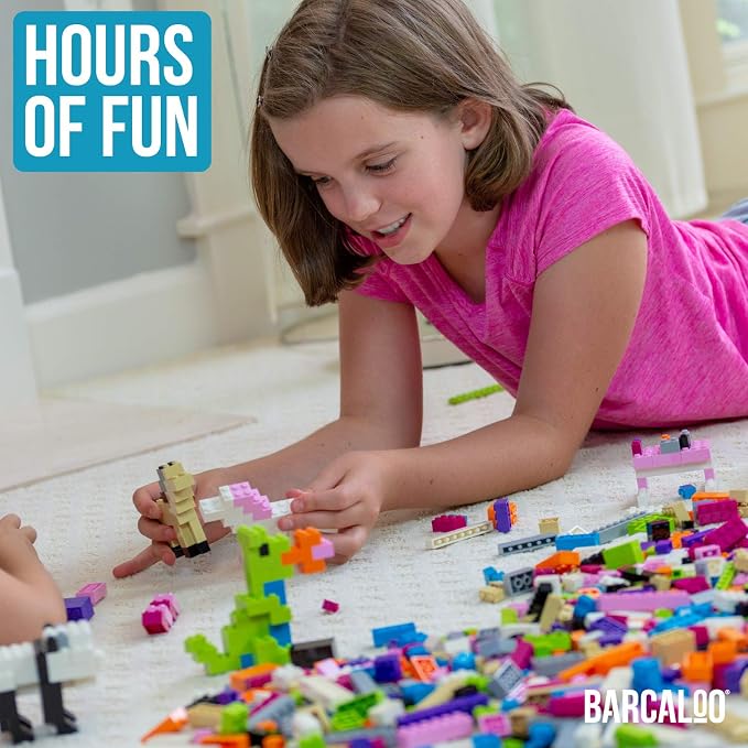 Barcaloo 1000 Piece Building Bricks Kit - Pastel Colors, Axles Included | Includes Wheels & Tires, Windows & Doors Pieces, Compatible with All Major Brands