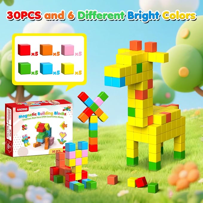 Magnetic Blocks, 30 PCS Brightly Colored Magnetic Building Tubes, Preschool Classroom Must Haves Magnetic Sensory Autism Toys, STEM Kids Boys Girls Gifts for 3+ Year Old