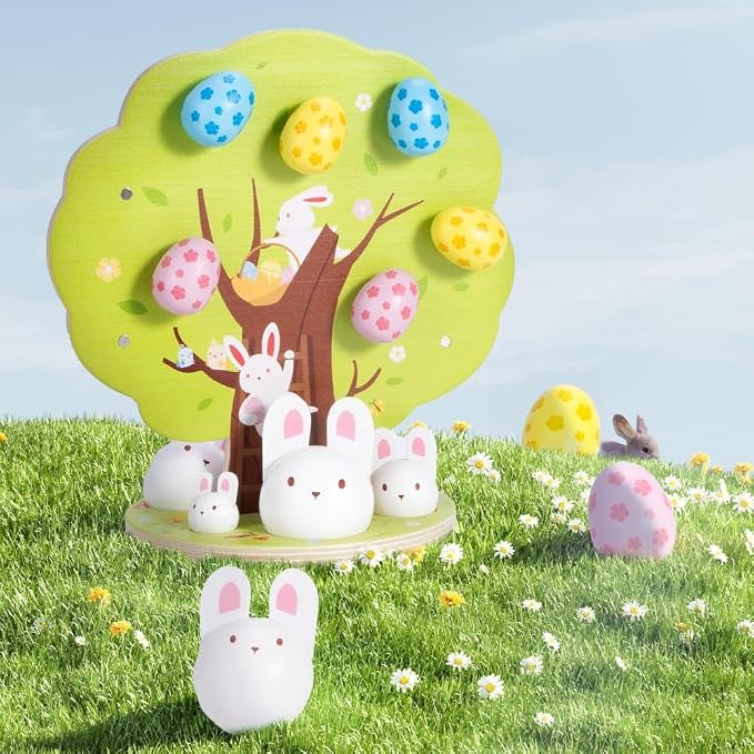 Easter Toys for Toddlers, Magnetic Easter Eggs, Picking Easter Bunny Toy, Montessori Toys for 3 4 5 6 Year Old, Wooden Sensory Color Sorting Toys, Spring Easter Basket Stuffers Gifts for Kids