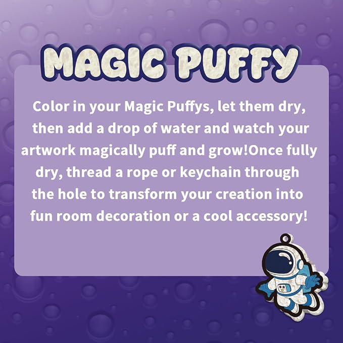 Artnedu Magic Puffy Paint Kit-Space & Astronauts,3D Art Kit,Mess-Free Toy | DIY Magic Puffy Keychain,Paint By Craft Kits for Kids,Travel Toys & Creative Gift for Girls & Boys Ages 4, 5, 6, 7, 8, 9, 10