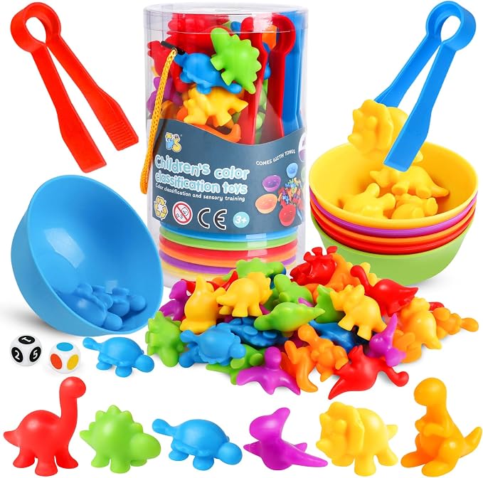 Counting Dinosaur Montessori Toys for Kids 3-5, Color Sorting Sensory Toys | Sensory Bin Toy, Counting Bears, Fine Motor Skills, Preschool Learning Educational Toy for 3 4 5 Year Old, Birthday Gifts