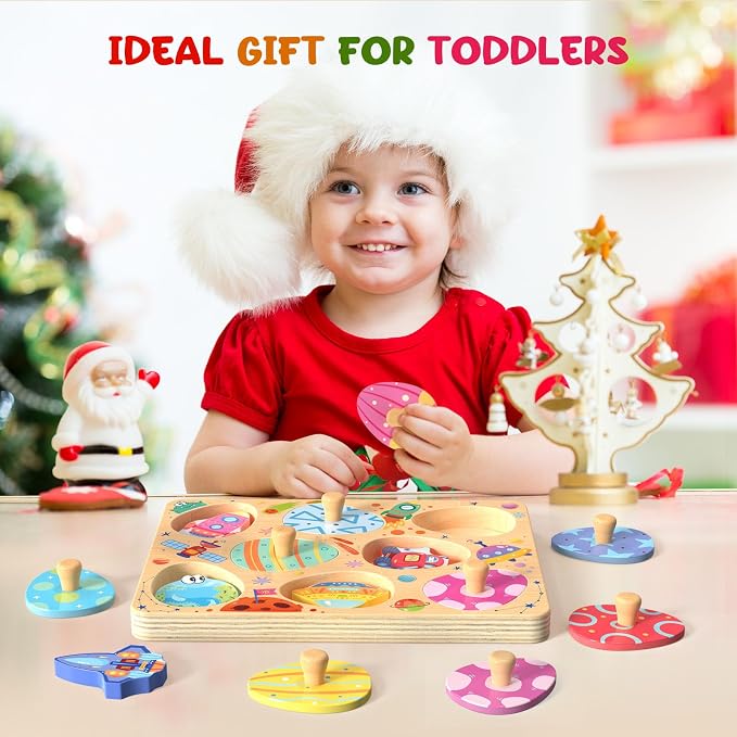 Zeoddler Wooden Puzzles for Toddlers, 8 Pcs Space Matching Egg Puzzle, Solar System for Kids, Montessori Toys for Boy Girl Easter Birthday Gifts, Educational Toys for Boys, Girls