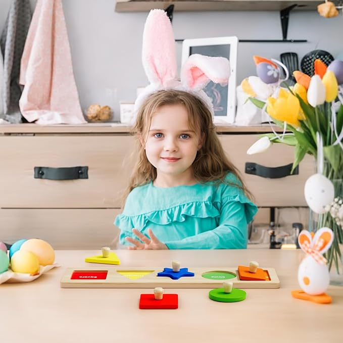 First Jumbo Knob Wooden Shape Puzzle for Toddlers 1-3,Montessori Toddler Puzzle Toys for1-2 Year Old,Preschool Learning Peg Puzzles Toys for Baby Kids