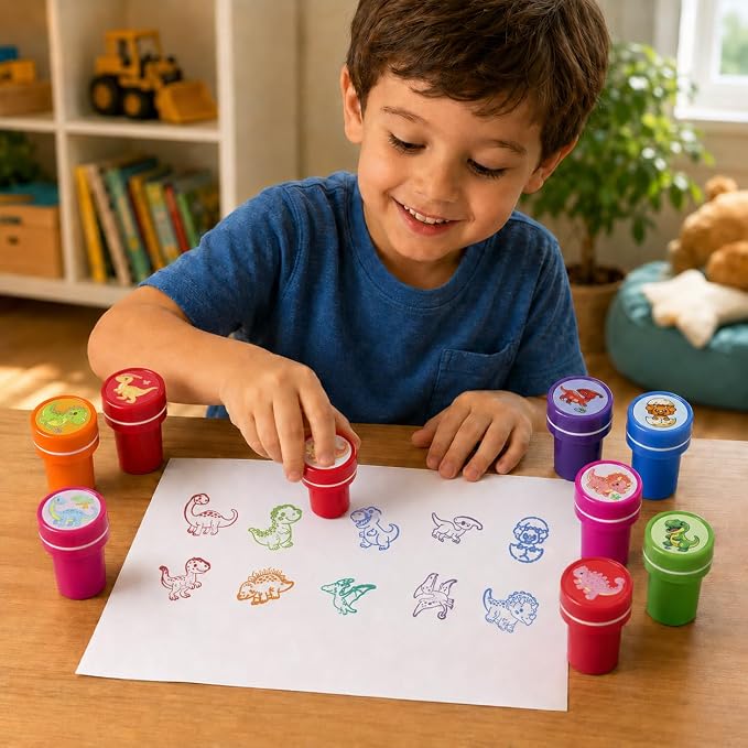 Cinrobiye 24 Pcs Dinosaur Stampers Party Favor Set, Cute Dino Stamps for Kids Birthday Party, Classroom Rewards, Carnival Prizes, Goody Bag Fillers, Dinosaur Themed Party Supplies