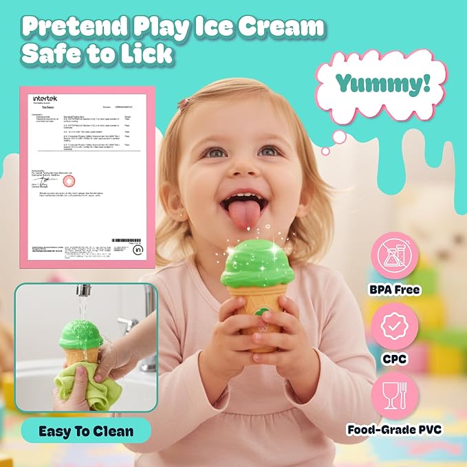 JoyCat Ice Cream Sorting and Stacking Pretend Play Toy Set, 5 Cones | Stack scoops, match colors and serve pretend ice cream while practicing counting and fine motor play