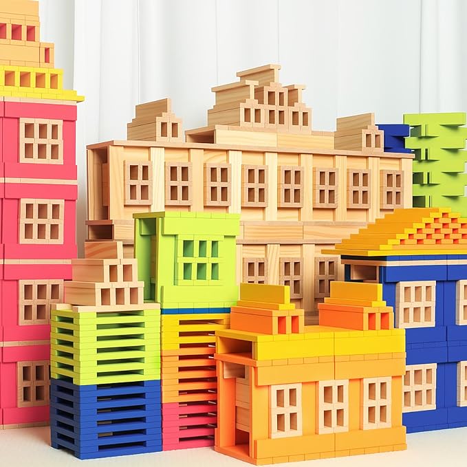 Jumbo 42 Pcs Medium Wooden Building Blocks for Kids,Natural Pine Construction Toy - 9.8 in Large Building Planks for Fast & Satisfying STEM Play, Sensory Motor Skills Family Game Night (20lbs)