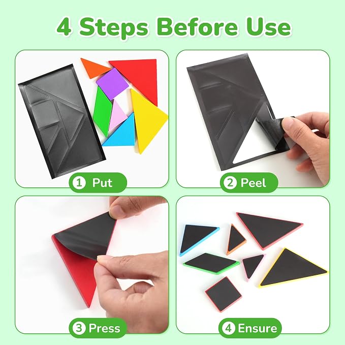 BenBen Travel Tangram Puzzle with 2 Sets Magnetic Wooden Shapes for Kids | Extra Large Dual-Sided Magnet Surface, Color Pattern IQ Book, Road Trip Car Plane Game, Educational STEM Toys for Kids Adults
