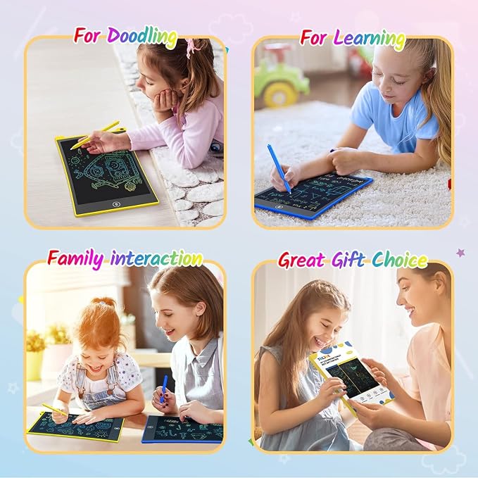 TECJOE 10 Inch 2 Pack LCD Writing Tablet for Kids, Mess Free Drawing Tablet | Colorful Drawing Pad, Travel Road Trips Essential, Quiet Time, Learning Toys Birthday Gifts for Boys Girls Ages 3-8