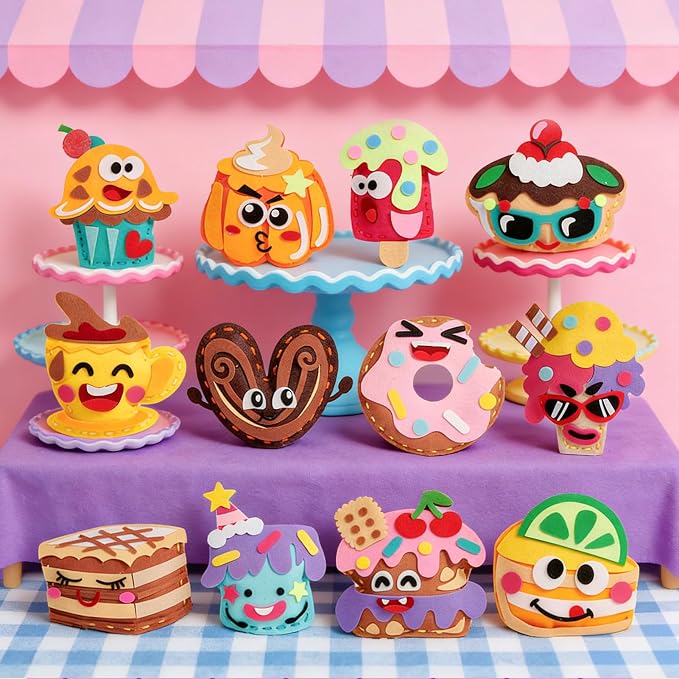 Toylink DIY Sewing Kit for Kids Ages 4-12, 12 Dessert Felt Craft Kit with Pre-Punched Holes, Blunt Plastic Needles, Cotton Stuffing - First Sewing Kit STEM Learning Toys for Girls Boys Birthday Gift
